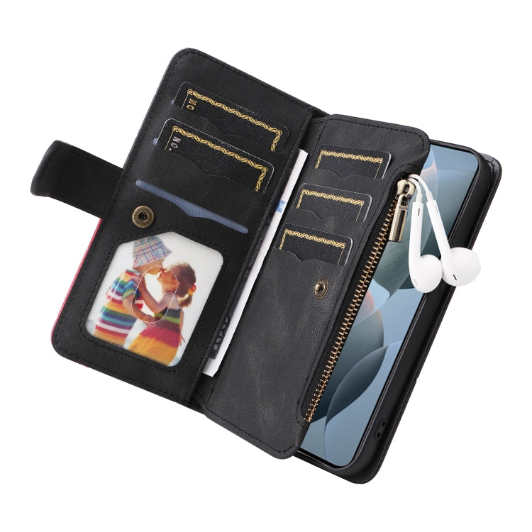 For Xiaomi Poco F6 Pro Dual-color 9 Card Slots Zipper Wallet Leather Phone Case