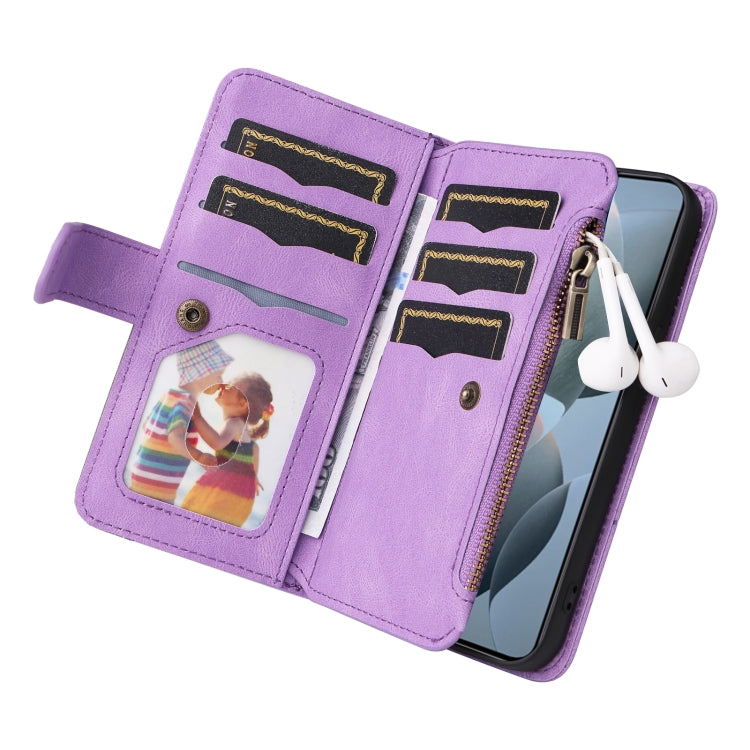 For Xiaomi Poco F6 Pro Dual-color 9 Card Slots Zipper Wallet Leather Phone Case
