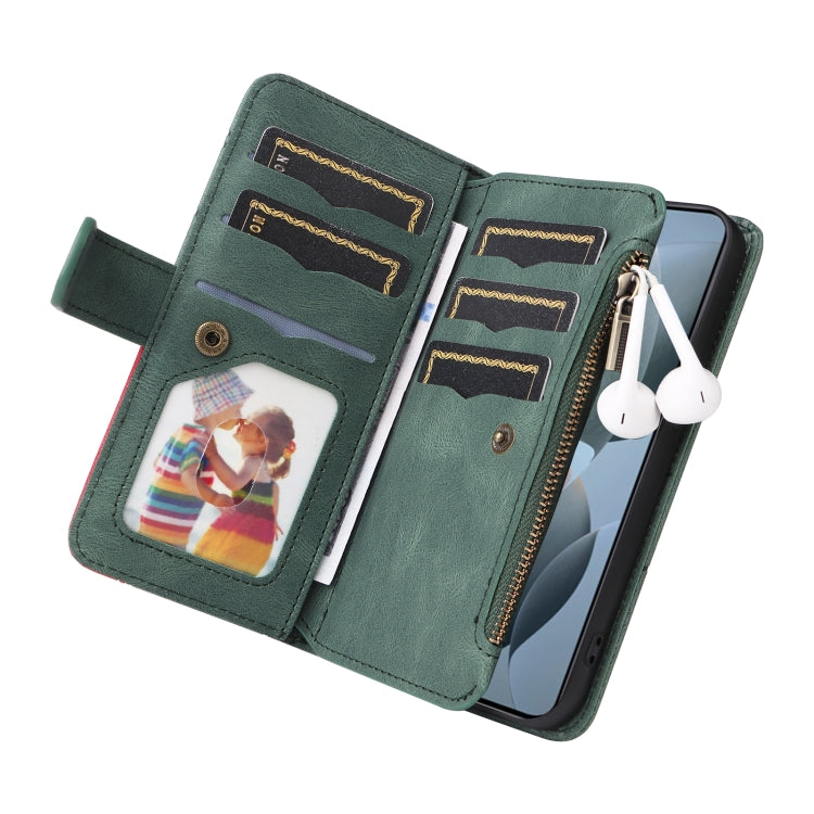 For Xiaomi Poco F6 Pro Dual-color 9 Card Slots Zipper Wallet Leather Phone Case