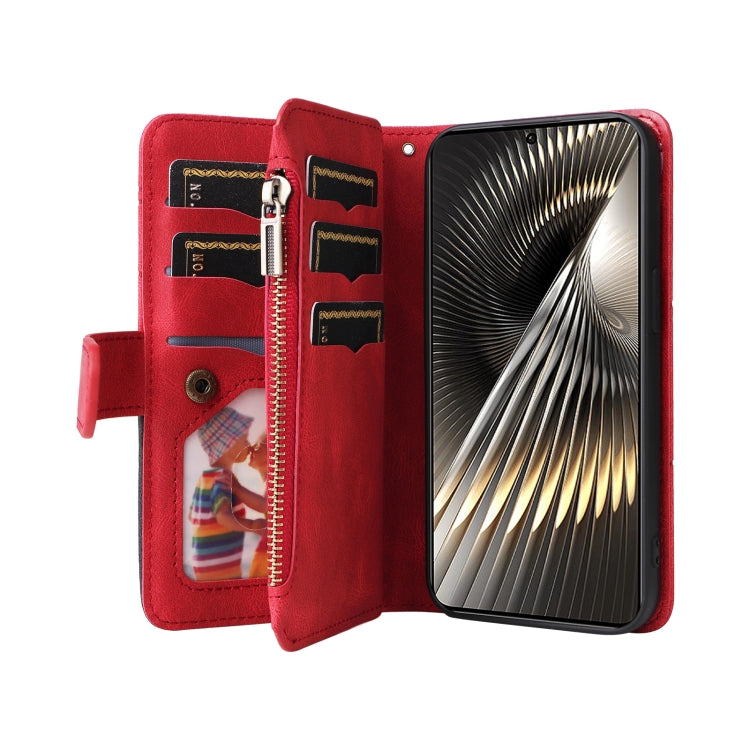 For Xiaomi Poco F6 Dual-color 9 Card Slots Zipper Wallet Leather Phone Case