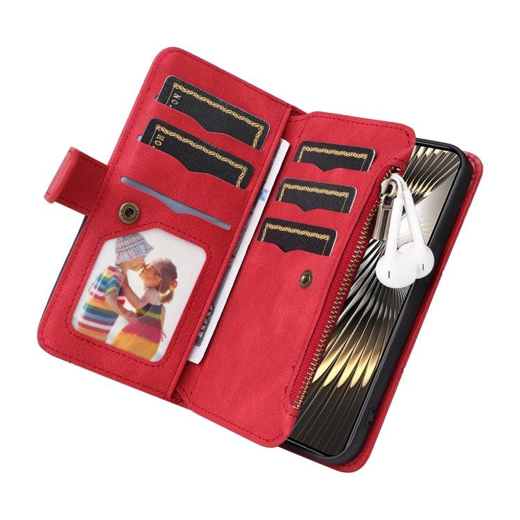 For Xiaomi Poco F6 Dual-color 9 Card Slots Zipper Wallet Leather Phone Case