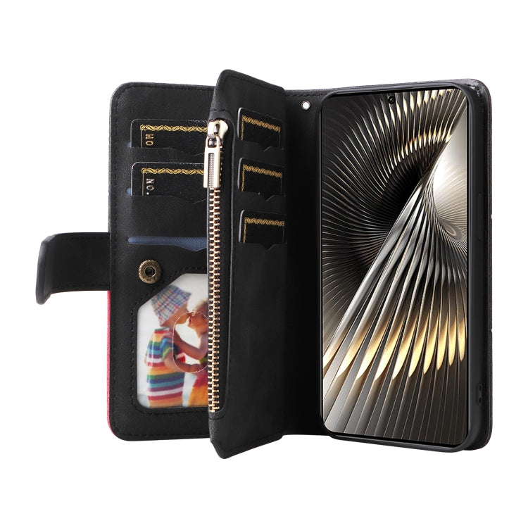 For Xiaomi Poco F6 Dual-color 9 Card Slots Zipper Wallet Leather Phone Case