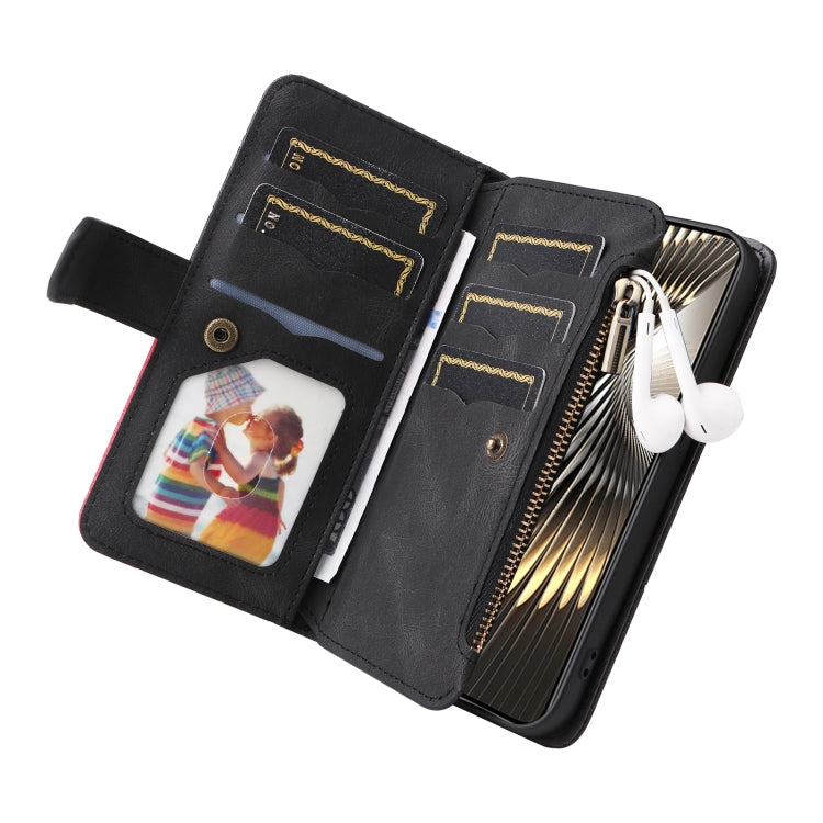For Xiaomi Poco F6 Dual-color 9 Card Slots Zipper Wallet Leather Phone Case