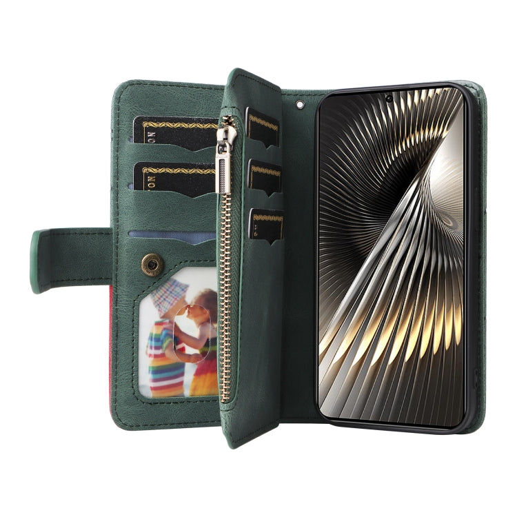 For Xiaomi Poco F6 Dual-color 9 Card Slots Zipper Wallet Leather Phone Case