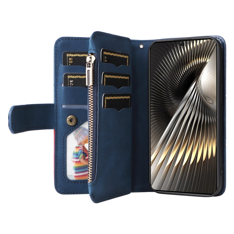 For Xiaomi Poco F6 Dual-color 9 Card Slots Zipper Wallet Leather Phone Case
