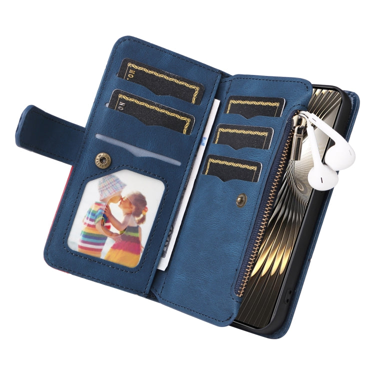 For Xiaomi Poco F6 Dual-color 9 Card Slots Zipper Wallet Leather Phone Case