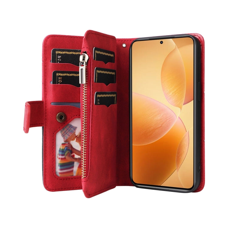 For Xiaomi 14T Pro Dual-color 9 Card Slots Zipper Wallet Leather Phone Case