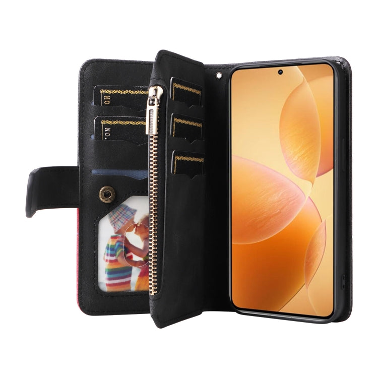 For Xiaomi 14T Pro Dual-color 9 Card Slots Zipper Wallet Leather Phone Case