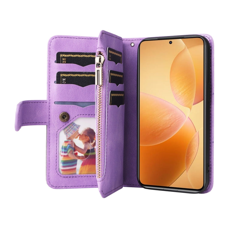 For Xiaomi 14T Pro Dual-color 9 Card Slots Zipper Wallet Leather Phone Case