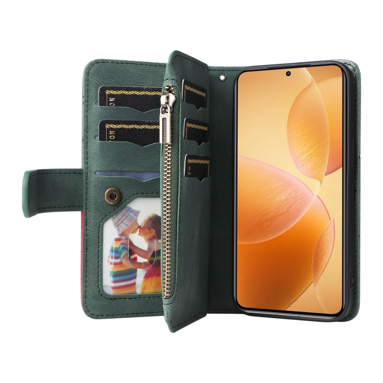 For Xiaomi 14T Pro Dual-color 9 Card Slots Zipper Wallet Leather Phone Case