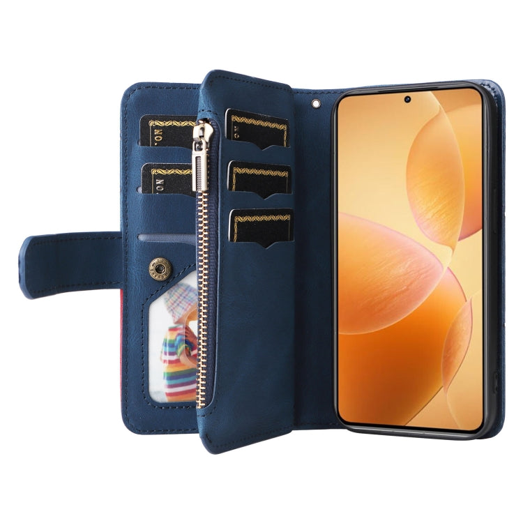 For Xiaomi 14T Pro Dual-color 9 Card Slots Zipper Wallet Leather Phone Case