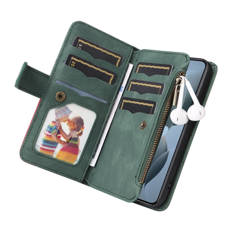 For Xiaomi 14T Dual-color 9 Card Slots Zipper Wallet Leather Phone Case