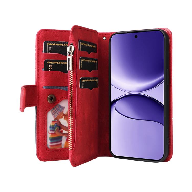 For Xiaomi Poco F7 Dual-color 9 Card Slots Zipper Wallet Leather Phone Case