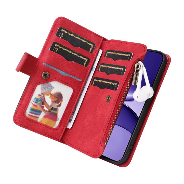 For Xiaomi Poco F7 Dual-color 9 Card Slots Zipper Wallet Leather Phone Case