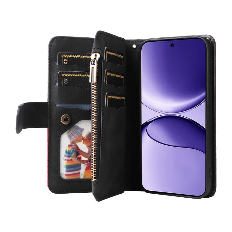 For Xiaomi Poco F7 Dual-color 9 Card Slots Zipper Wallet Leather Phone Case