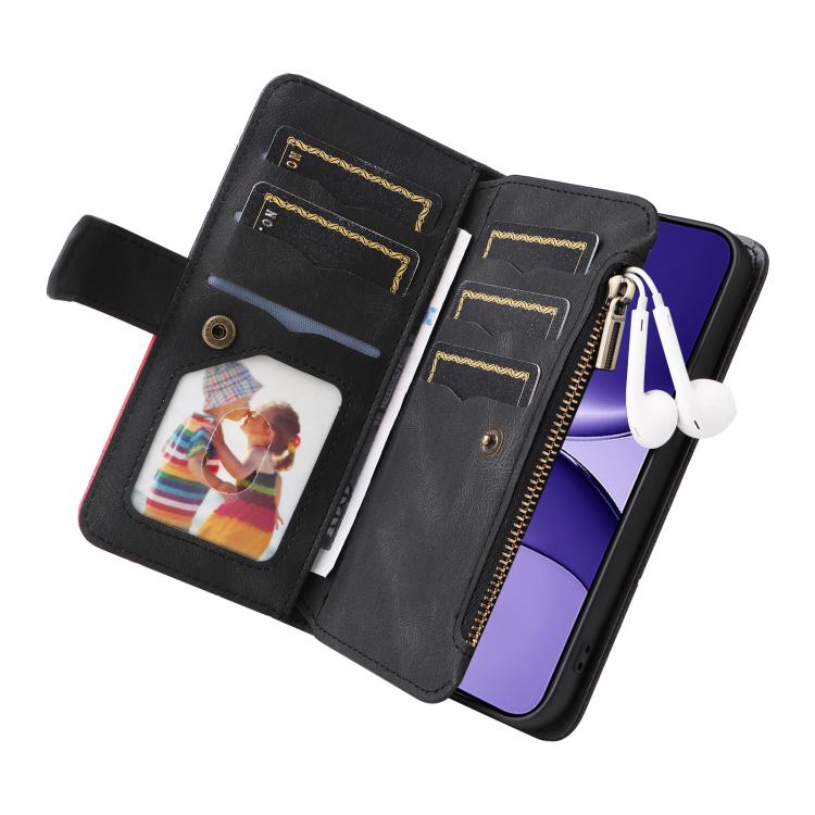 For Xiaomi Poco F7 Dual-color 9 Card Slots Zipper Wallet Leather Phone Case