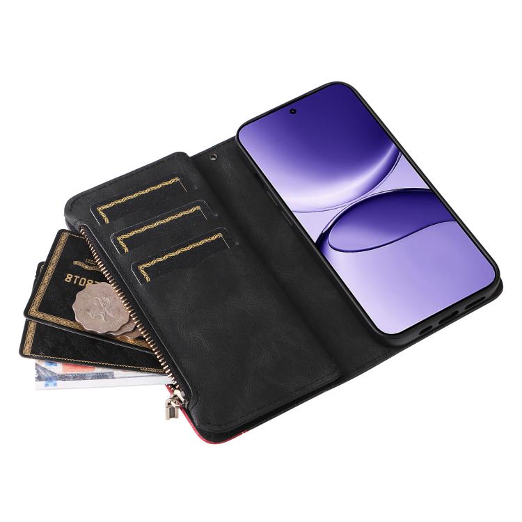 For Xiaomi Poco F7 Dual-color 9 Card Slots Zipper Wallet Leather Phone Case