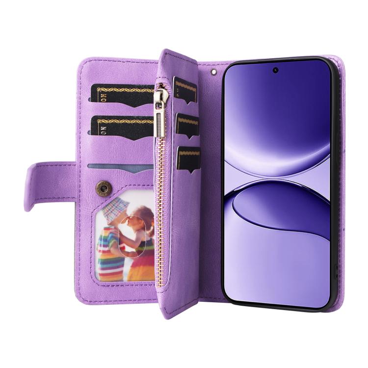 For Xiaomi Poco F7 Dual-color 9 Card Slots Zipper Wallet Leather Phone Case
