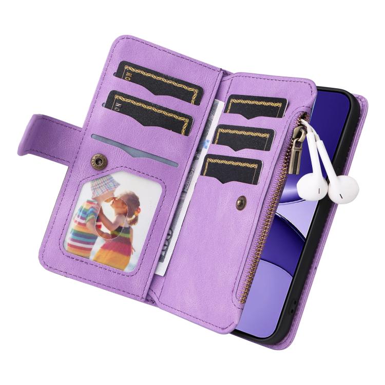 For Xiaomi Poco F7 Dual-color 9 Card Slots Zipper Wallet Leather Phone Case