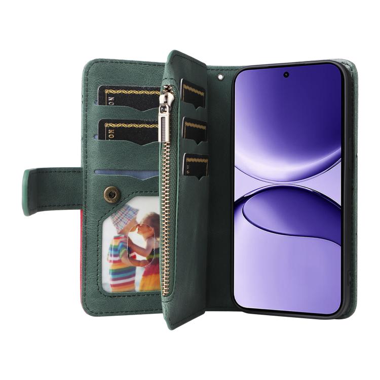 For Xiaomi Poco F7 Dual-color 9 Card Slots Zipper Wallet Leather Phone Case