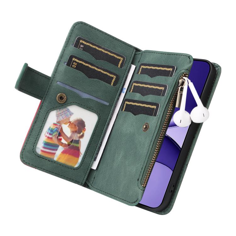 For Xiaomi Poco F7 Dual-color 9 Card Slots Zipper Wallet Leather Phone Case