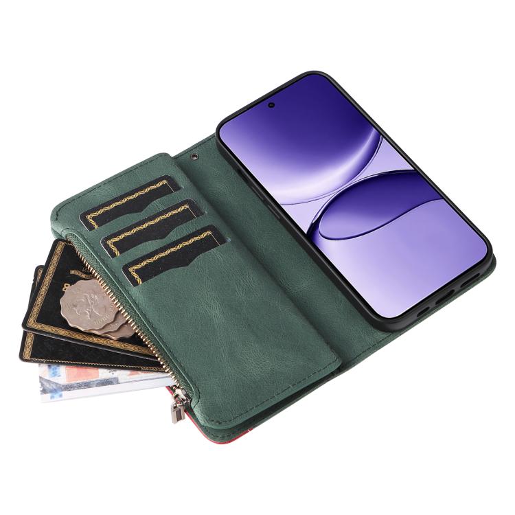 For Xiaomi Poco F7 Dual-color 9 Card Slots Zipper Wallet Leather Phone Case