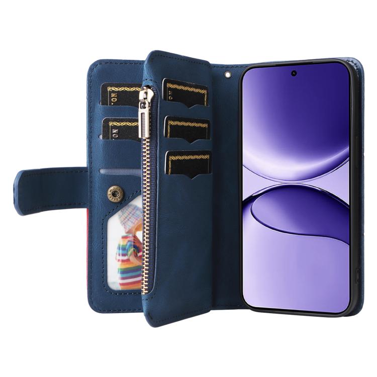 For Xiaomi Poco F7 Dual-color 9 Card Slots Zipper Wallet Leather Phone Case