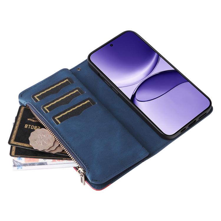 For Xiaomi Poco F7 Dual-color 9 Card Slots Zipper Wallet Leather Phone Case