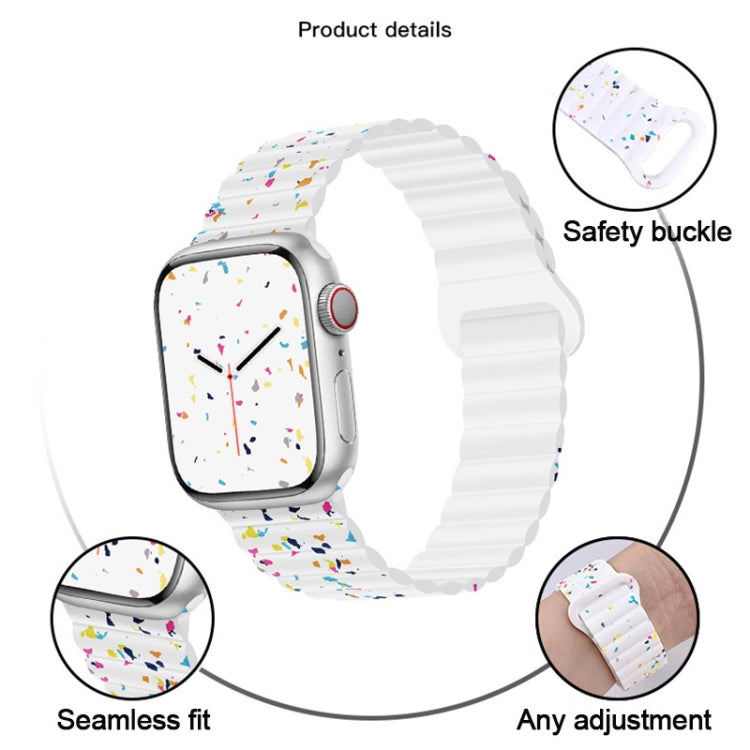 For Apple Watch Series 7 45mm Colorful Dots Magnetic Silicone Watch Band