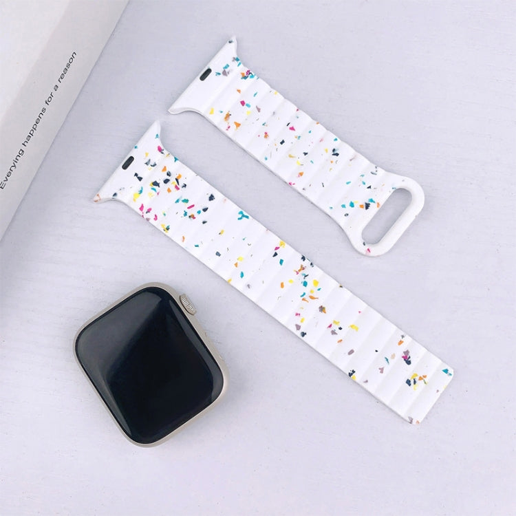 For Apple Watch SE 44mm Colorful Dots Magnetic Silicone Watch Band