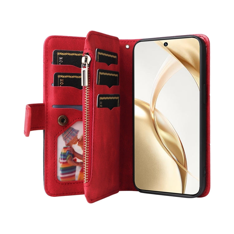 For Honor 200 Dual-color 9 Card Slots Zipper Wallet Leather Phone Case