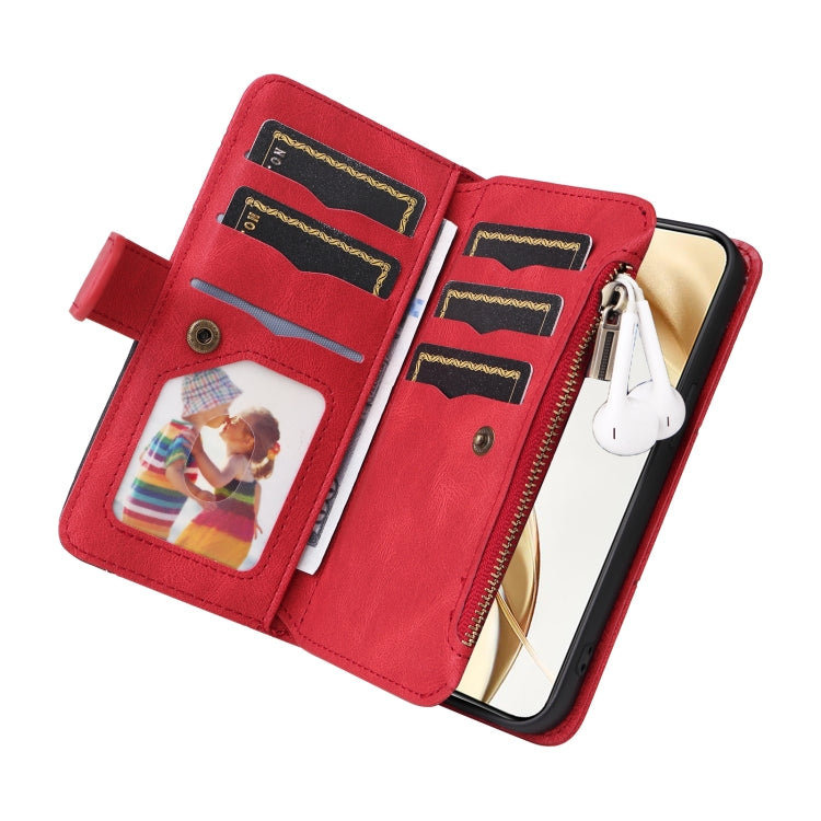 For Honor 200 Dual-color 9 Card Slots Zipper Wallet Leather Phone Case