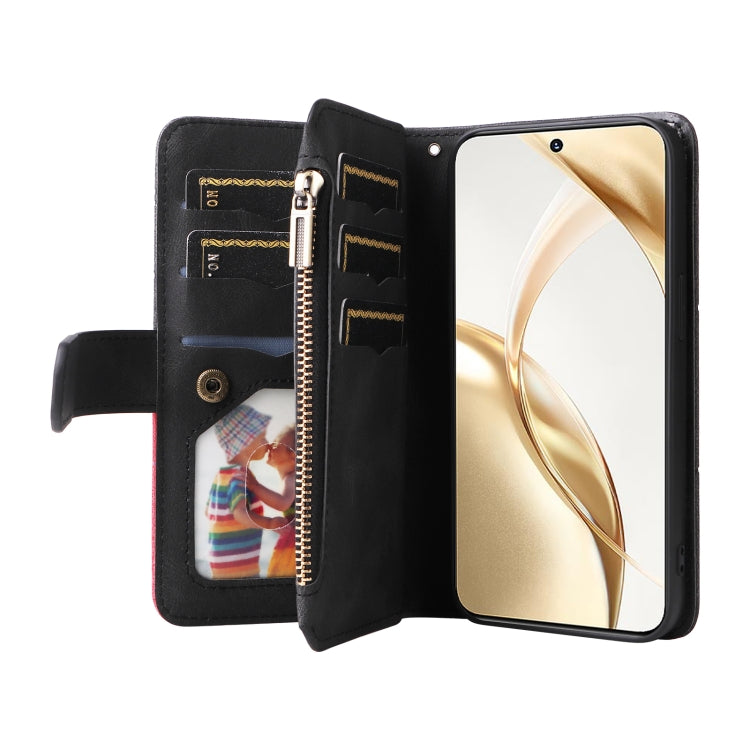 For Honor 200 Dual-color 9 Card Slots Zipper Wallet Leather Phone Case