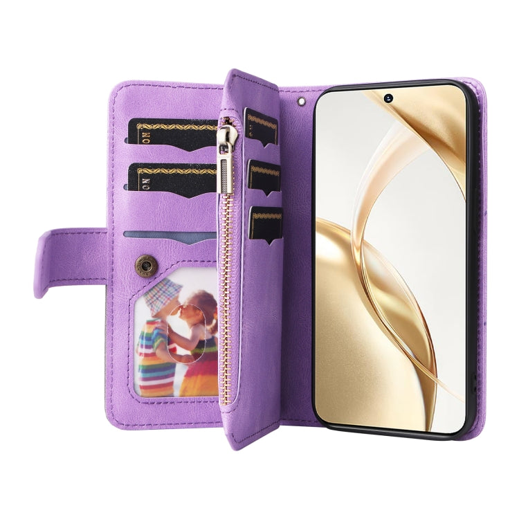 For Honor 200 Dual-color 9 Card Slots Zipper Wallet Leather Phone Case