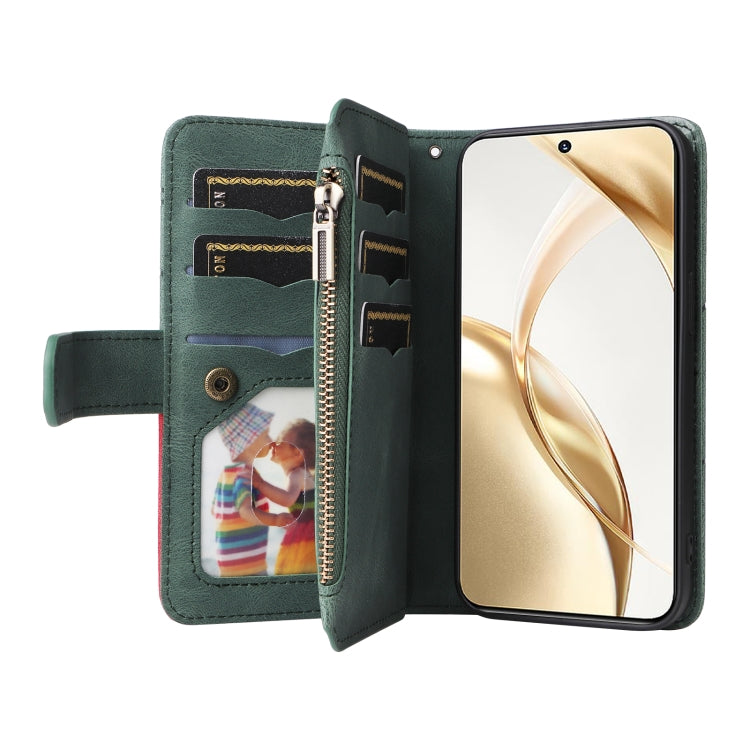 For Honor 200 Dual-color 9 Card Slots Zipper Wallet Leather Phone Case