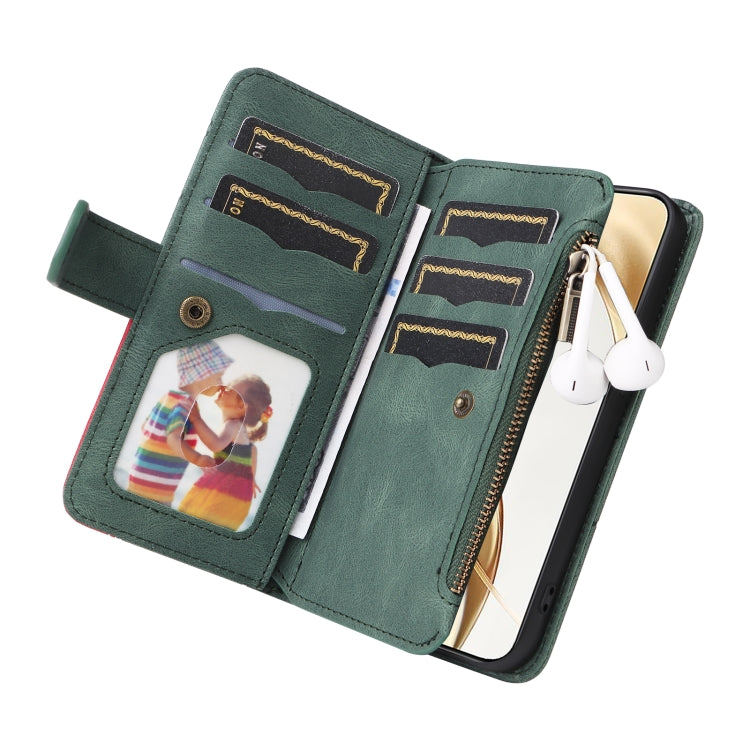 For Honor 200 Dual-color 9 Card Slots Zipper Wallet Leather Phone Case