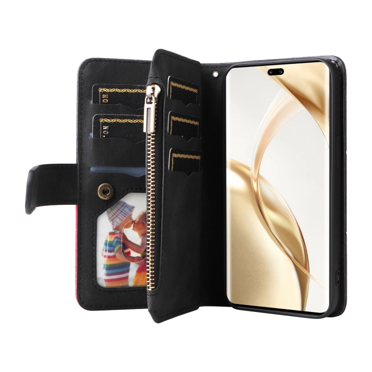 For Honor 200 Pro Dual-color 9 Card Slots Zipper Wallet Leather Phone Case