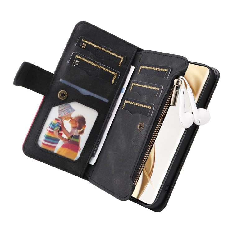 For Honor 200 Pro Dual-color 9 Card Slots Zipper Wallet Leather Phone Case