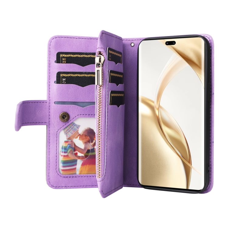 For Honor 200 Pro Dual-color 9 Card Slots Zipper Wallet Leather Phone Case