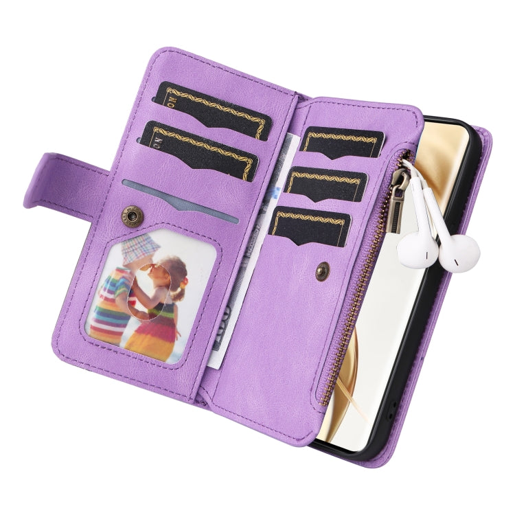 For Honor 200 Pro Dual-color 9 Card Slots Zipper Wallet Leather Phone Case