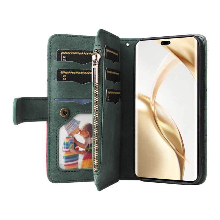 For Honor 200 Pro Dual-color 9 Card Slots Zipper Wallet Leather Phone Case