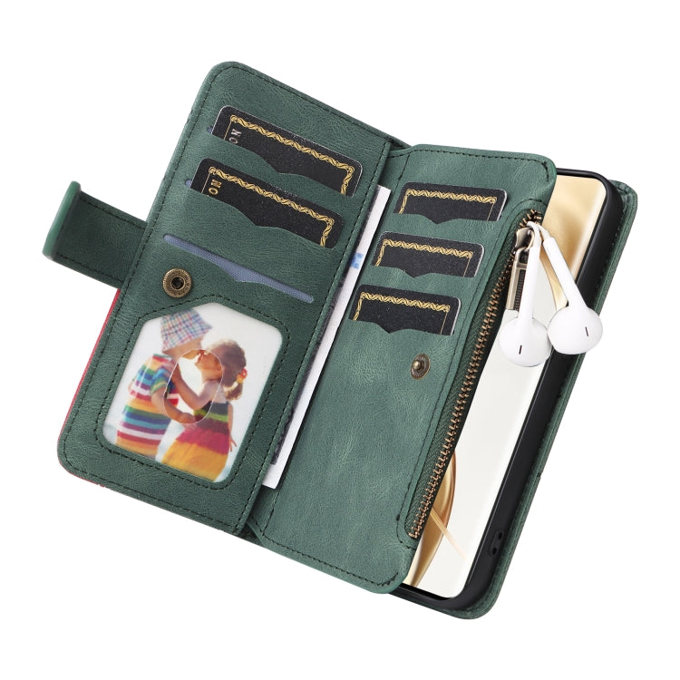 For Honor 200 Pro Dual-color 9 Card Slots Zipper Wallet Leather Phone Case