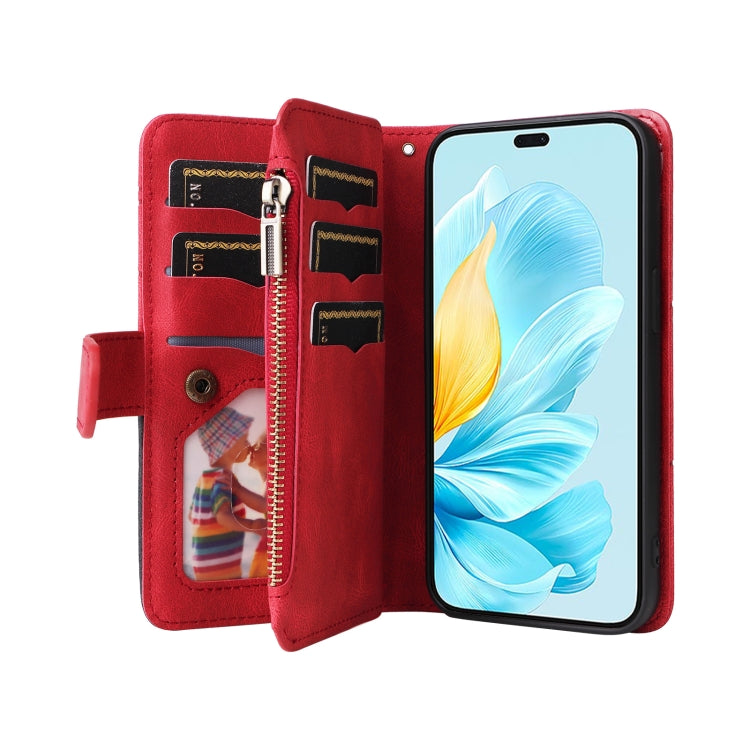 For Honor 200 Lite Global Dual-color 9 Card Slots Zipper Wallet Leather Phone Case