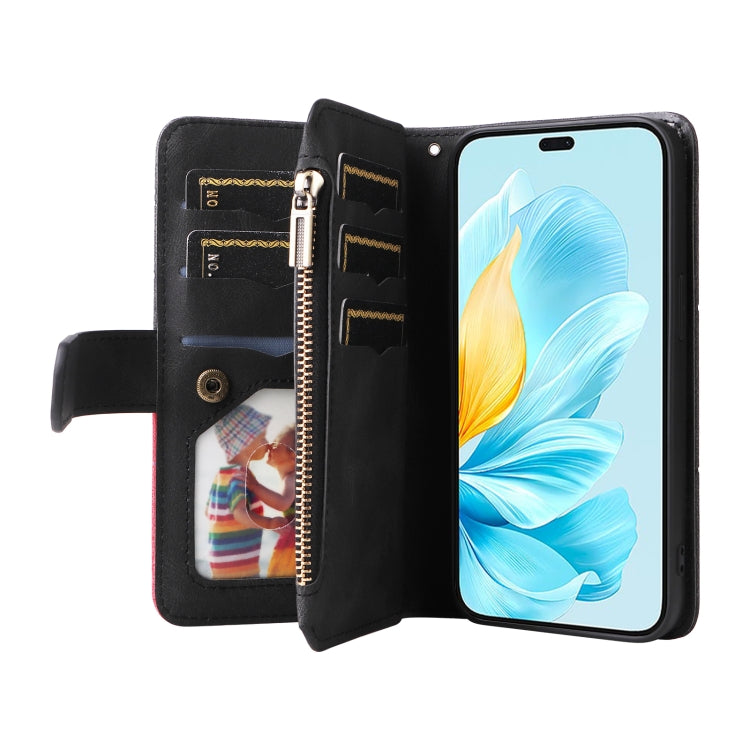 For Honor 200 Lite Global Dual-color 9 Card Slots Zipper Wallet Leather Phone Case