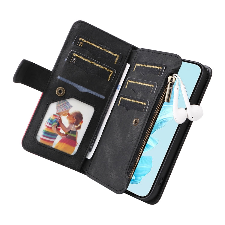 For Honor 200 Lite Global Dual-color 9 Card Slots Zipper Wallet Leather Phone Case