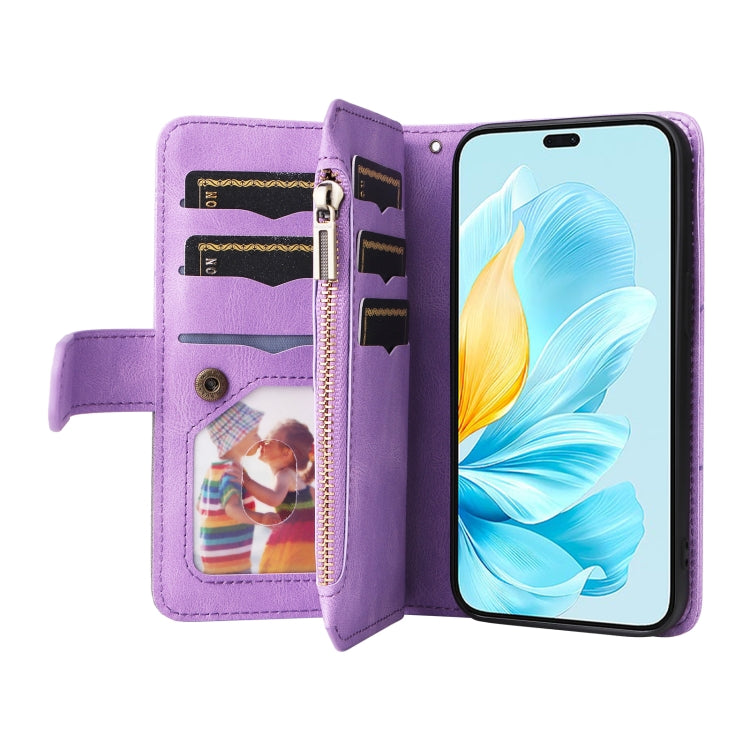 For Honor 200 Lite Global Dual-color 9 Card Slots Zipper Wallet Leather Phone Case
