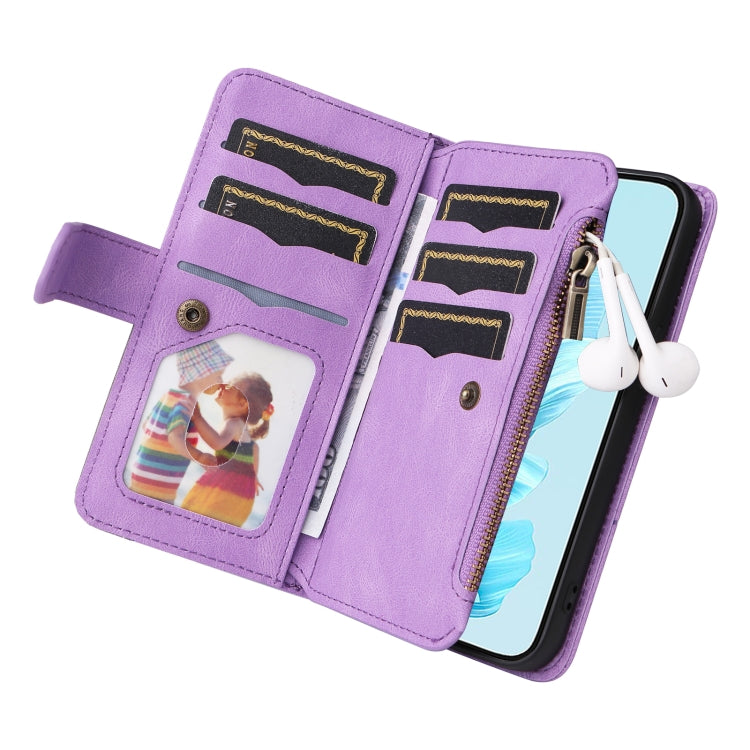 For Honor 200 Lite Global Dual-color 9 Card Slots Zipper Wallet Leather Phone Case