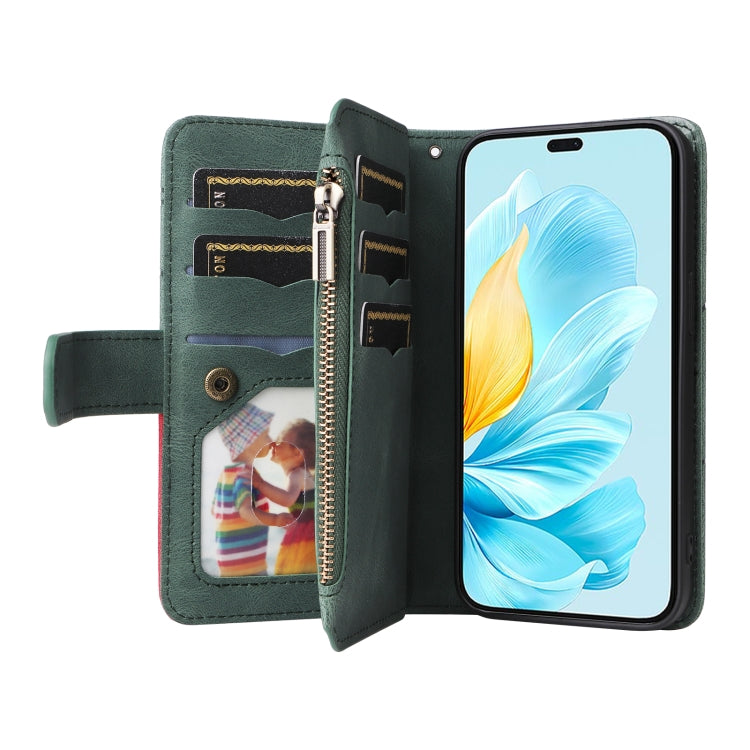 For Honor 200 Lite Global Dual-color 9 Card Slots Zipper Wallet Leather Phone Case