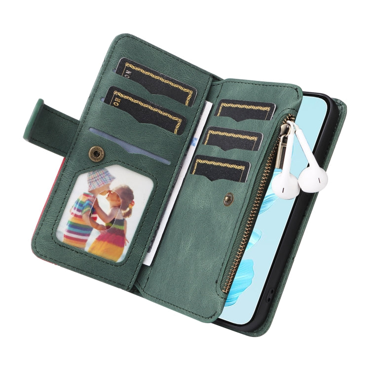 For Honor 200 Lite Global Dual-color 9 Card Slots Zipper Wallet Leather Phone Case