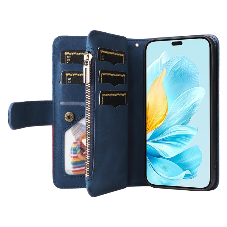 For Honor 200 Lite Global Dual-color 9 Card Slots Zipper Wallet Leather Phone Case